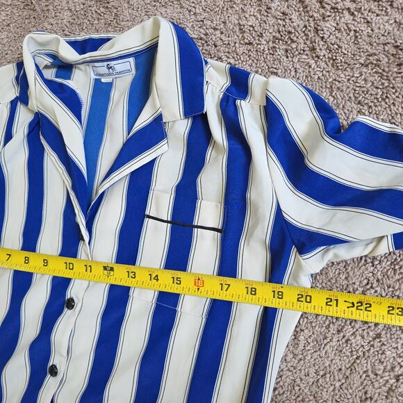 Vtg Striped Midi Shirt Dress Womens 9/10 Blue Retro Button Up Pinup Art Teacher - Picture 9 of 10